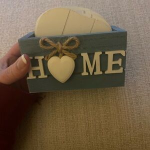 Rustic Blue 'Home' Coaster Set